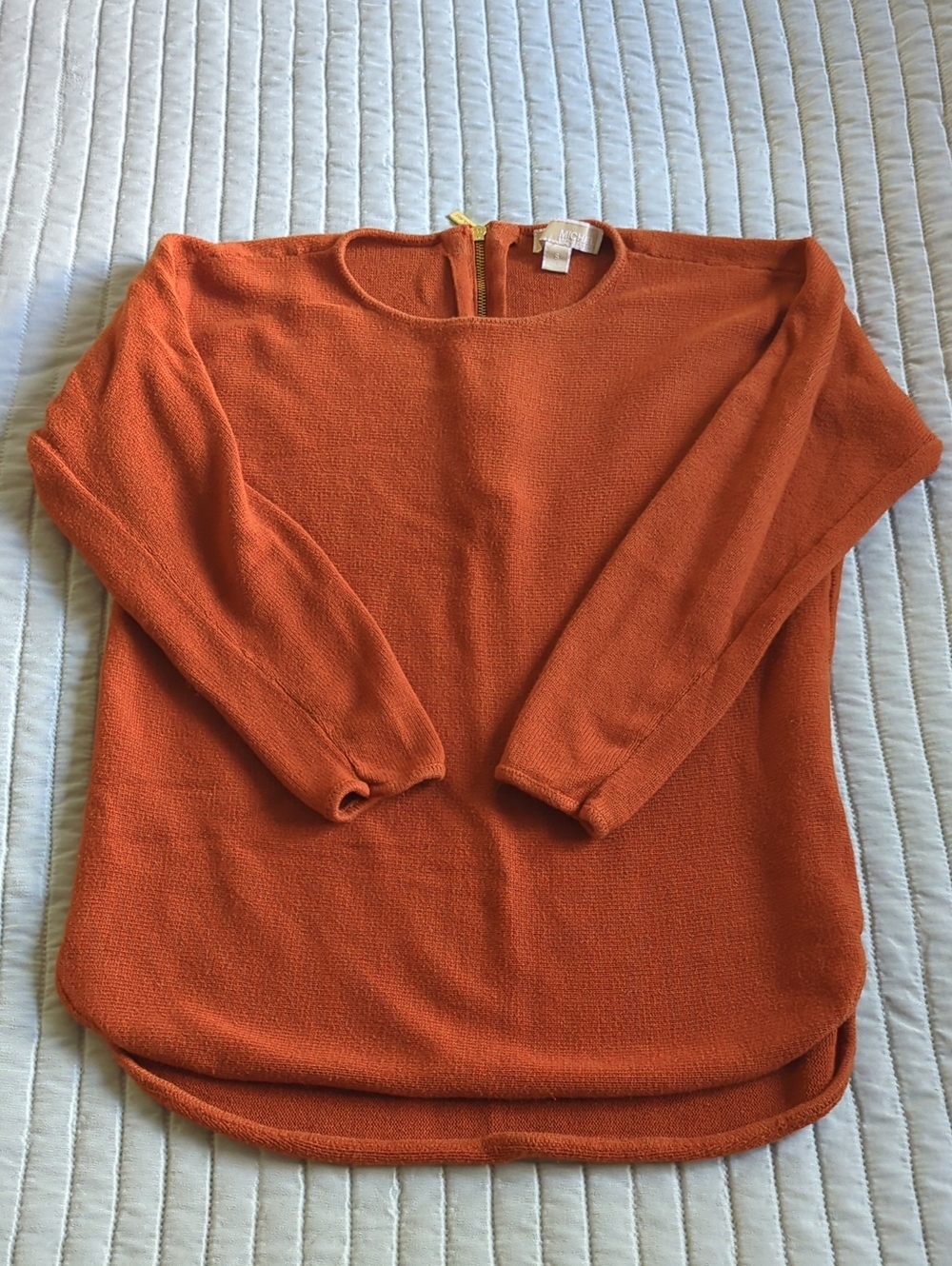 Michael Kors Knit Back-Zip Tunic Sweater Orange Small High-Low Cozy Fall